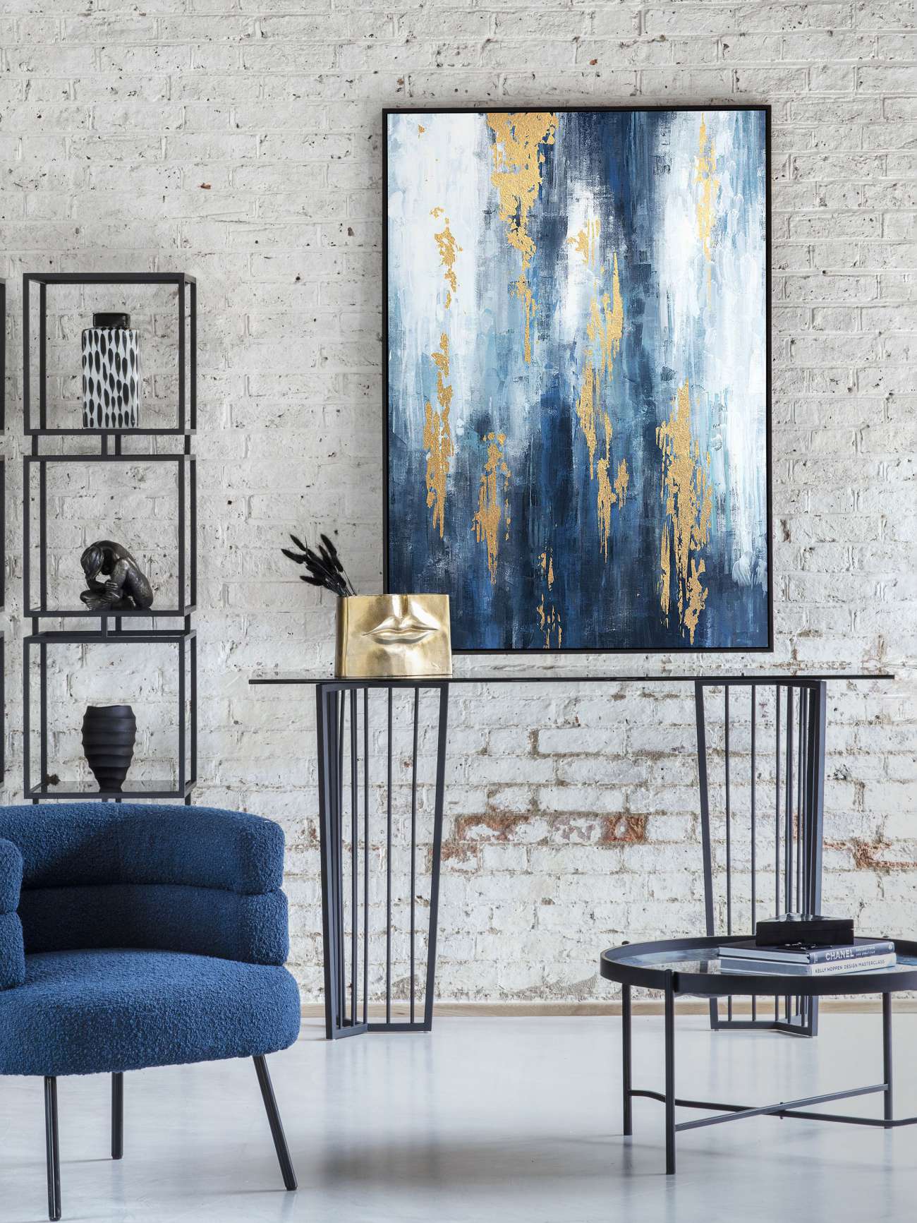 Urbanite Blue Distressed Foiled Framed Canvas Wall Art
